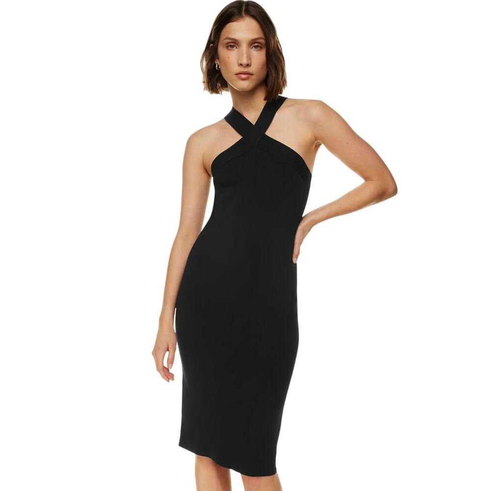 Aritzia Babaton Sculpt Knit Criss Cross Dress Black Bodycon Halter Mini Bandage